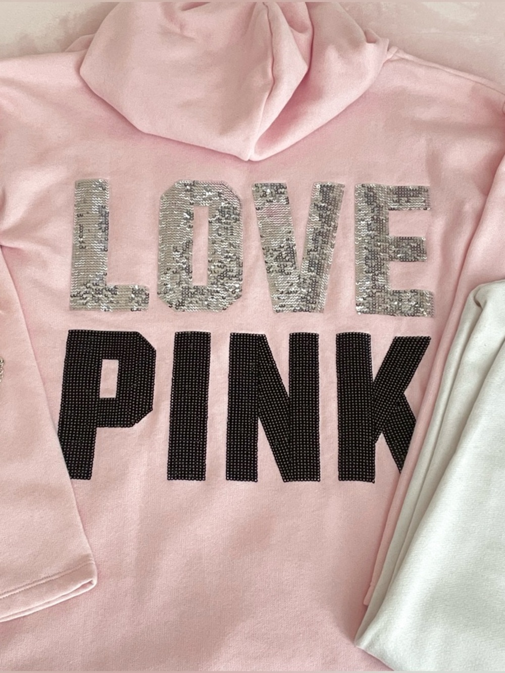 LOVE PINK Sequin Baby Pink Logo Hoodie